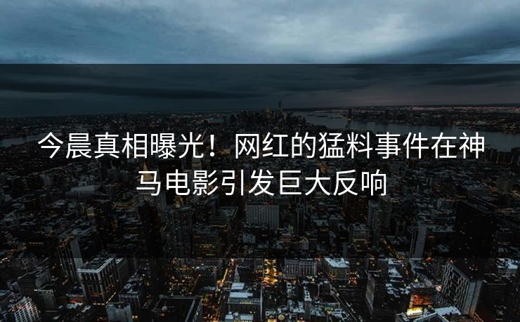 今晨真相曝光！网红的猛料事件在神马电影引发巨大反响